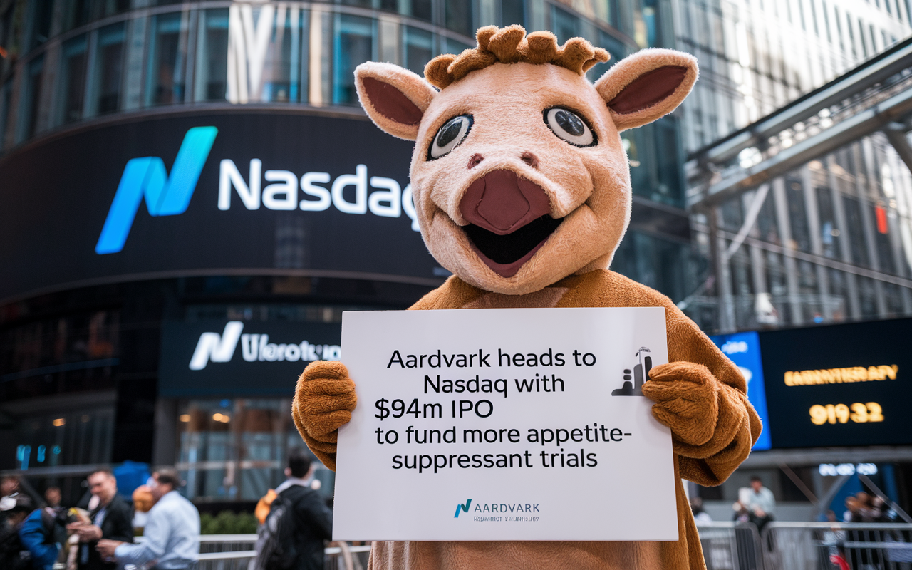 Image of a rising stock chart with a silhouette of an aardvark