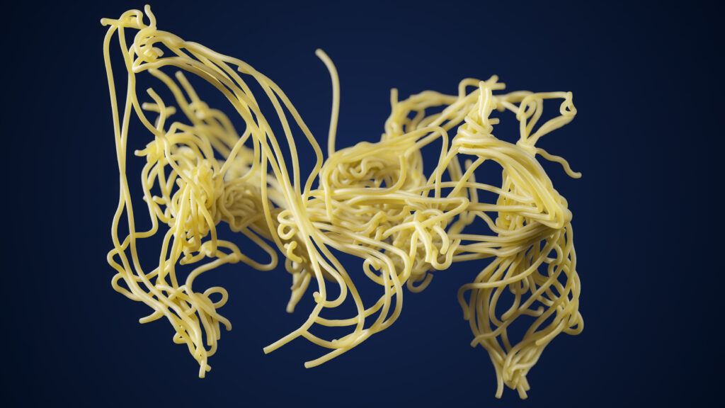 Abstract visualization of proteins transforming with AI assistance