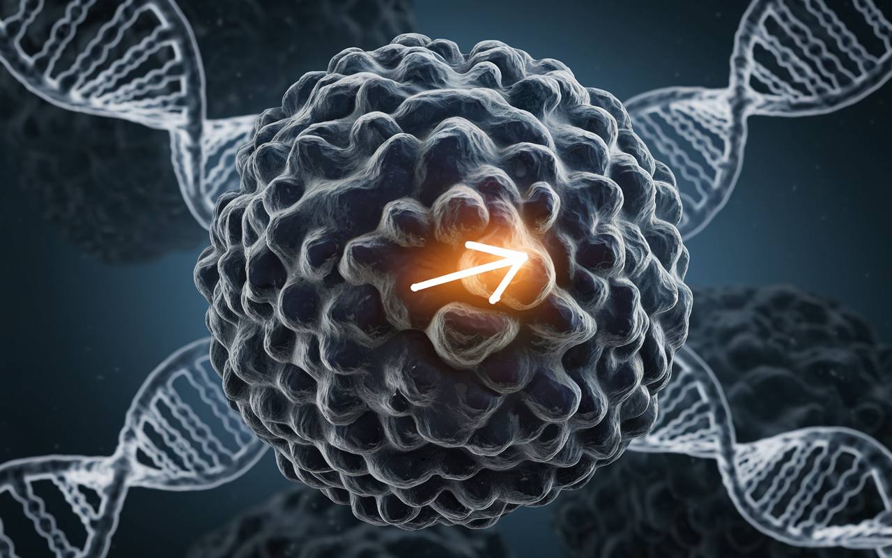 Illustration of a DNA strand intertwining with a medical cross symbol