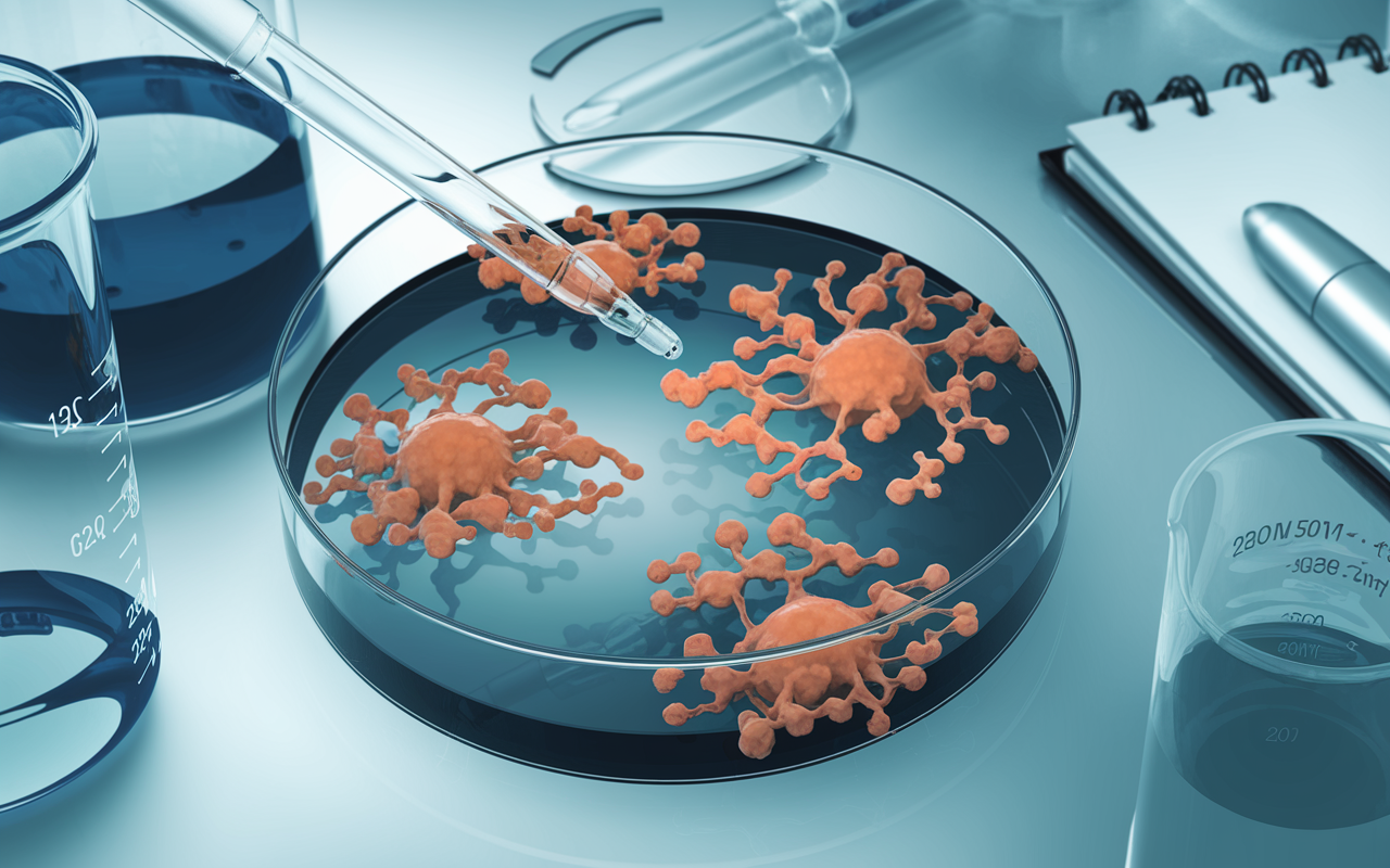 Abstract representation of prostate cancer cells and diabetes drug interaction