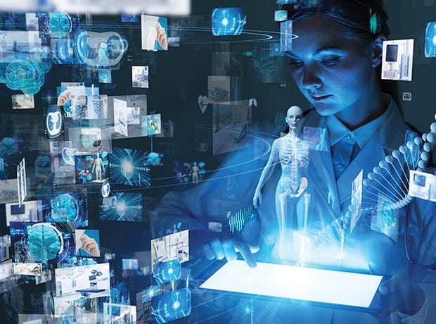 A research lab with scientists collaborating on advanced therapies