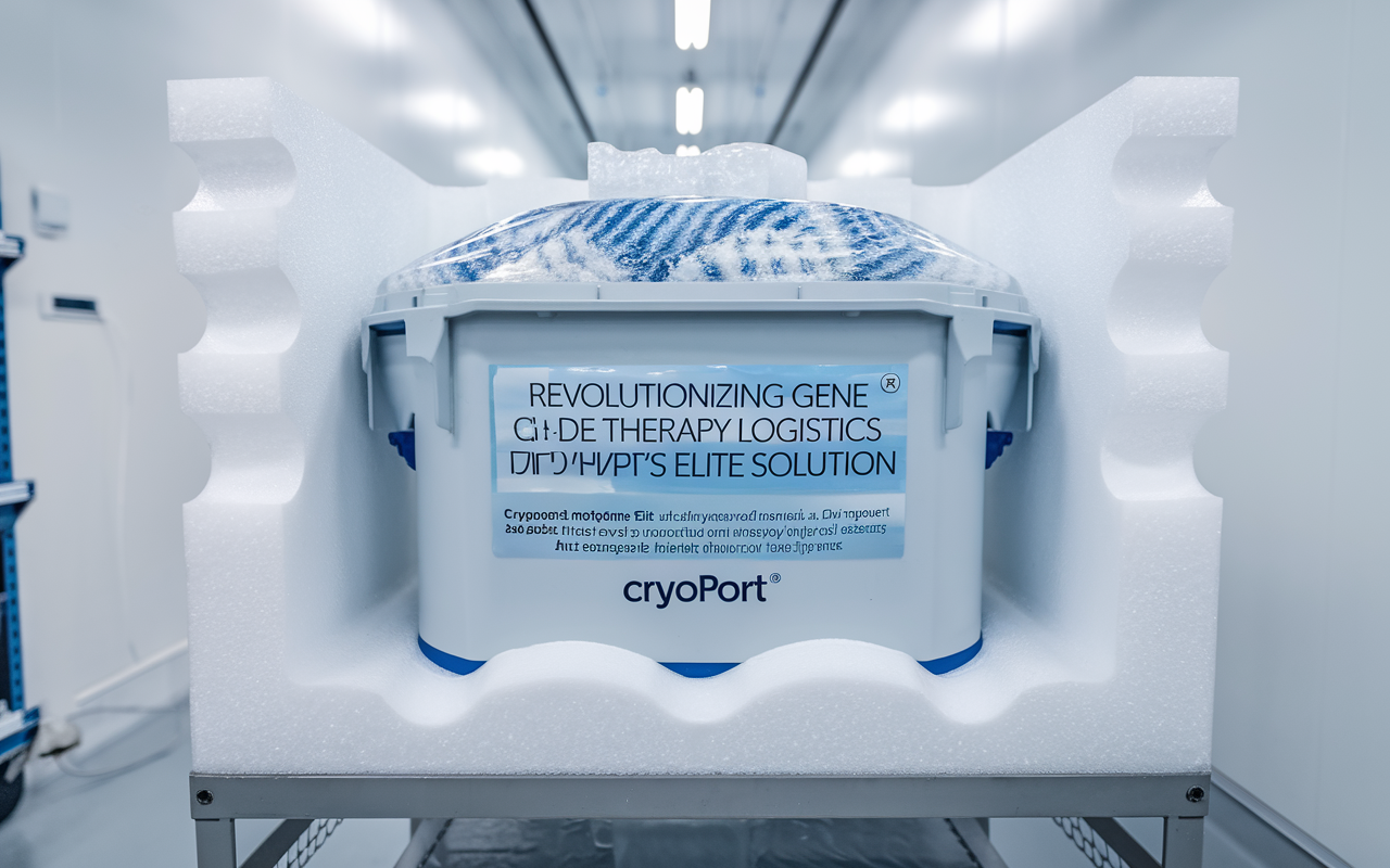 A futuristic cold-chain logistics network securely transporting gene therapy materials