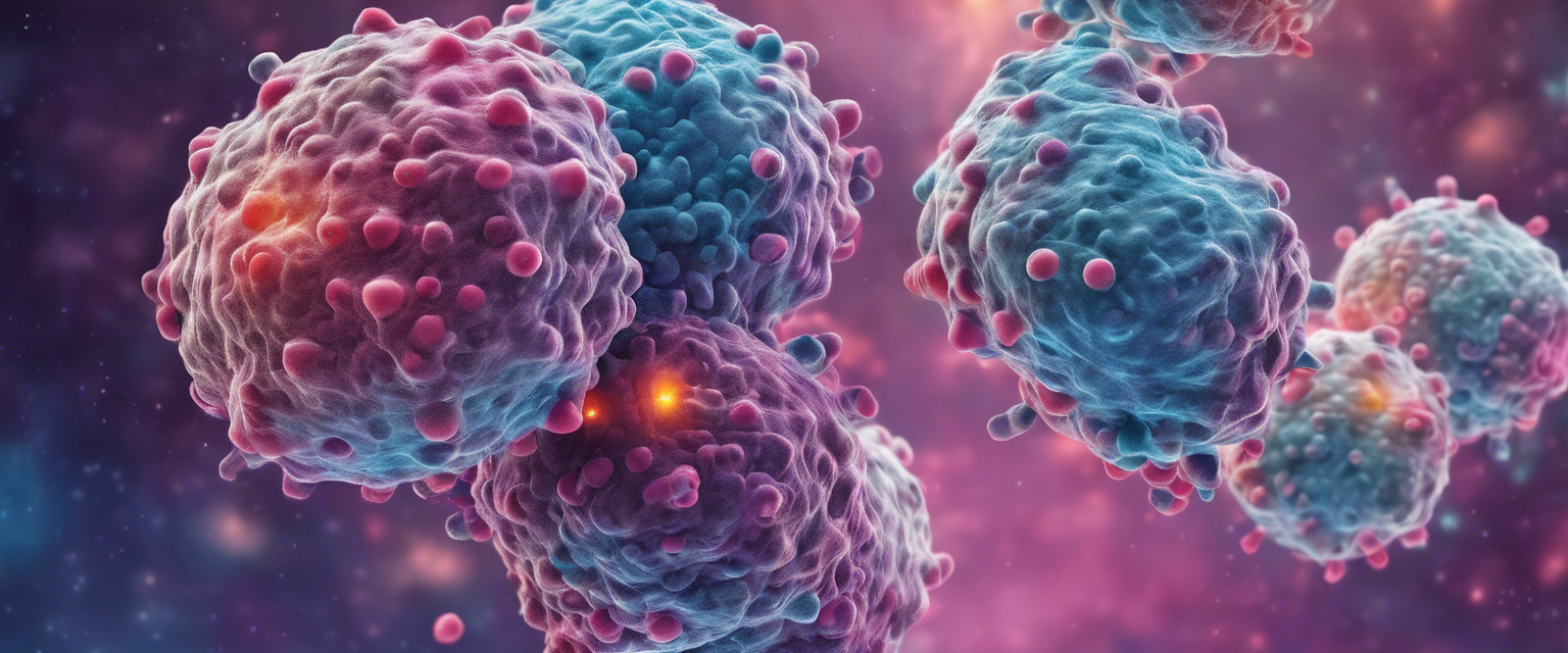 Abstract visualization of AI-driven digital twins discovering cancer therapies