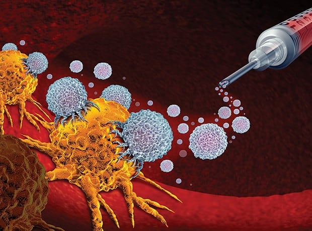 Abstract representation of a groundbreaking cancer vaccine illuminating cells