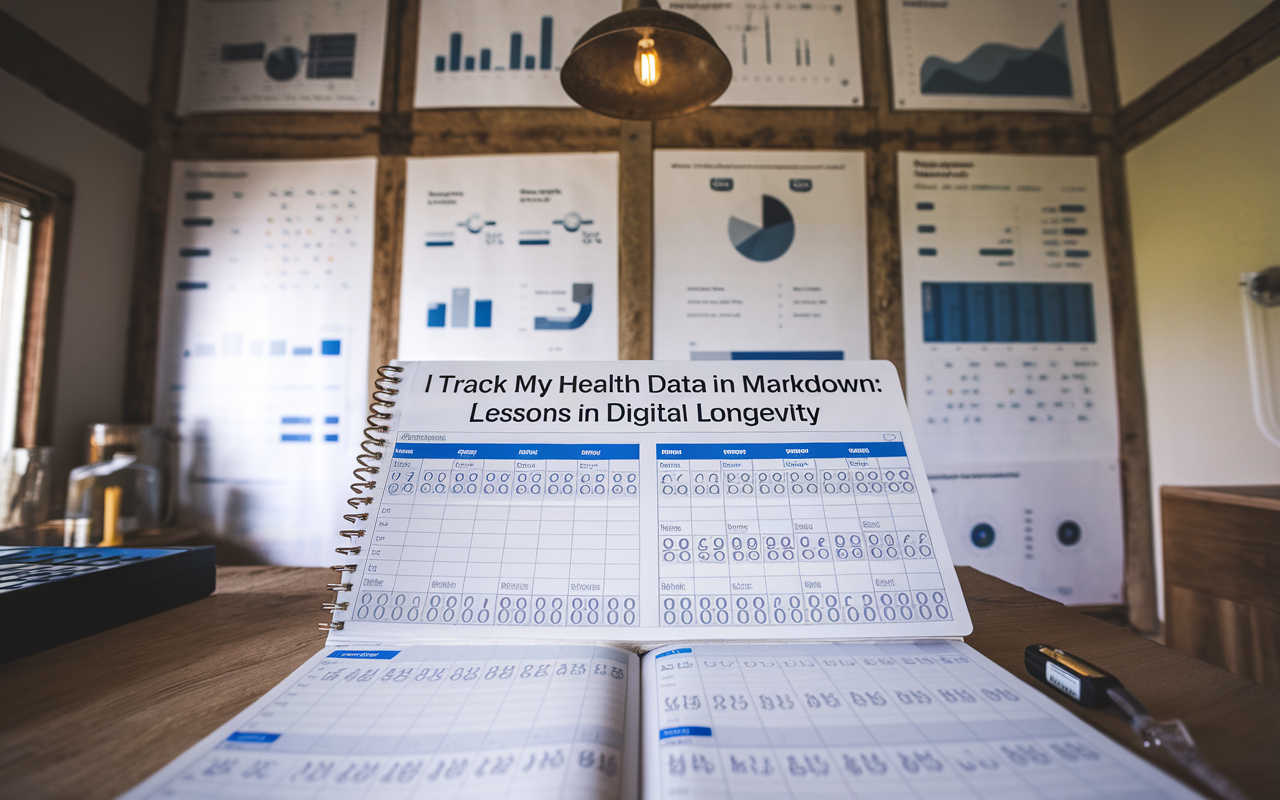 An open notebook displaying health data entries in plain text format
