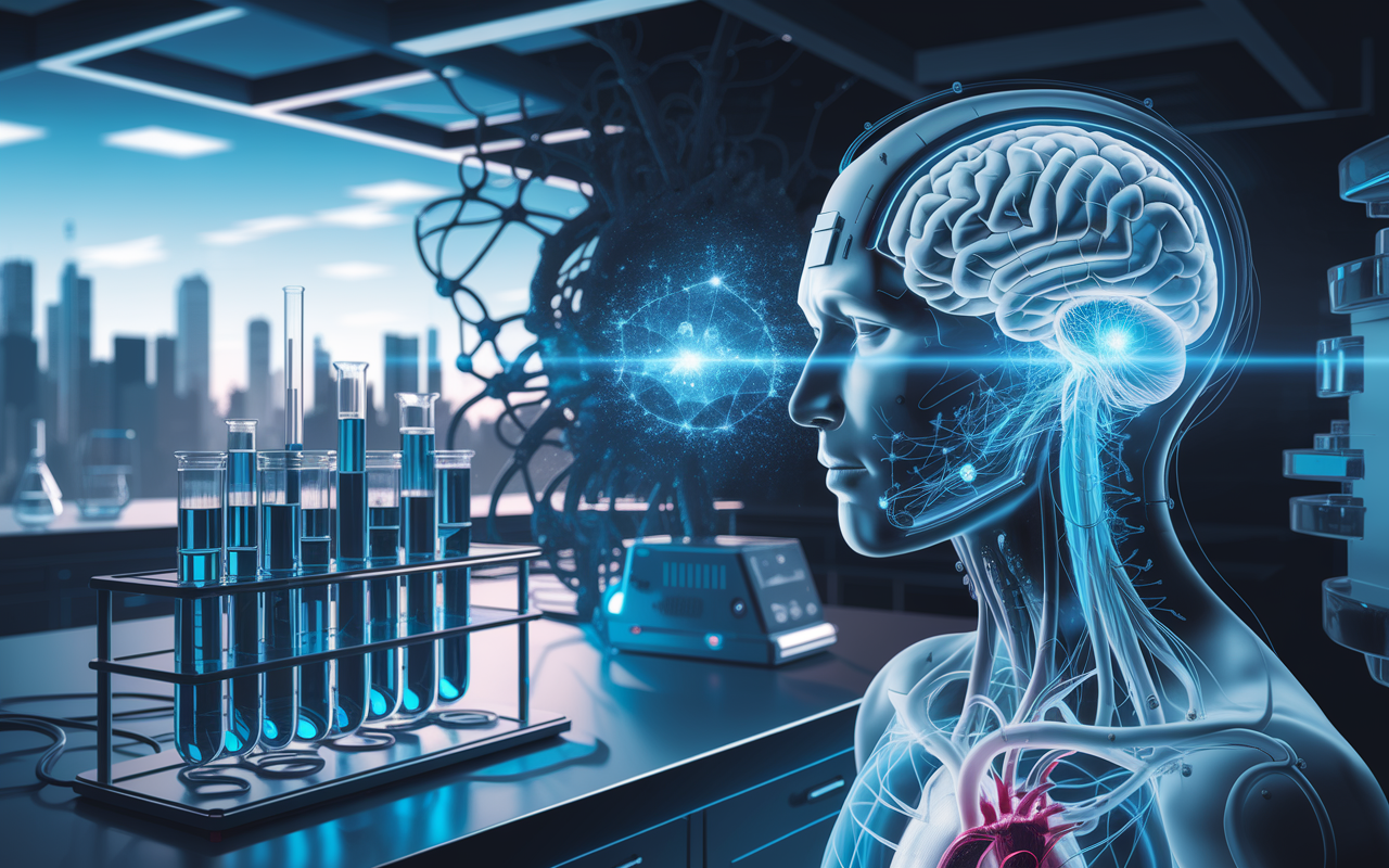 Illustration of AI designing therapeutic peptides to target diseases