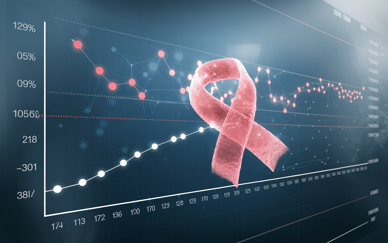 Medical illustration of breast cancer cells and antibodies