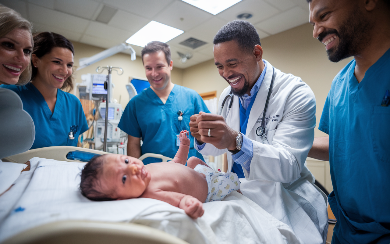 Abstract representation of gene editing curing a genetic disease in an infant