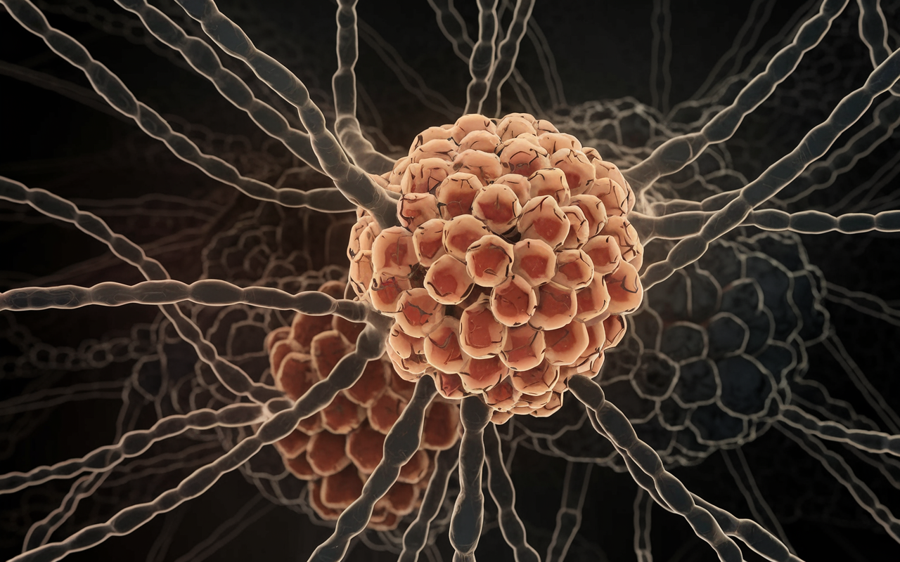 A depiction of advanced cancer research and molecules