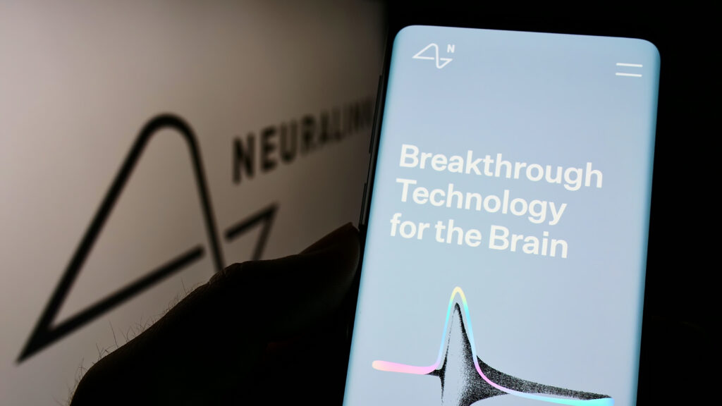 A futuristic neural implant device against a technological background