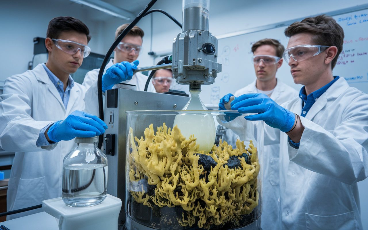 Lab technician analyzing fungal compounds under a microscope
