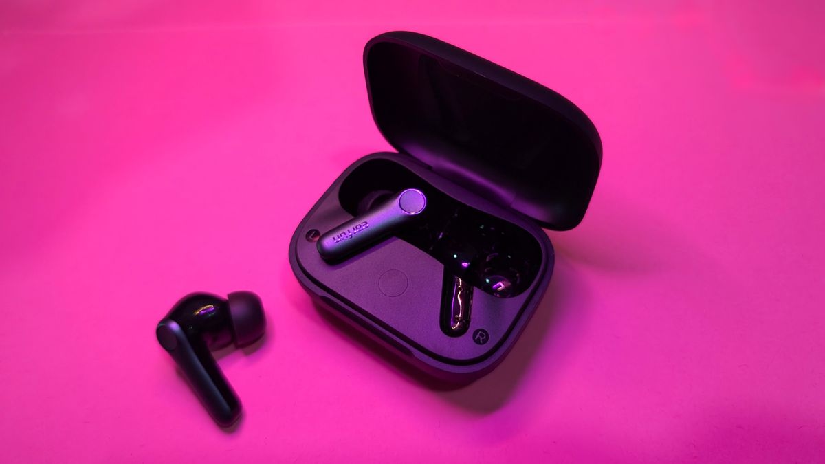 An image of sleek wireless earbuds with musical notes and fitness icons subtly surrounding them.