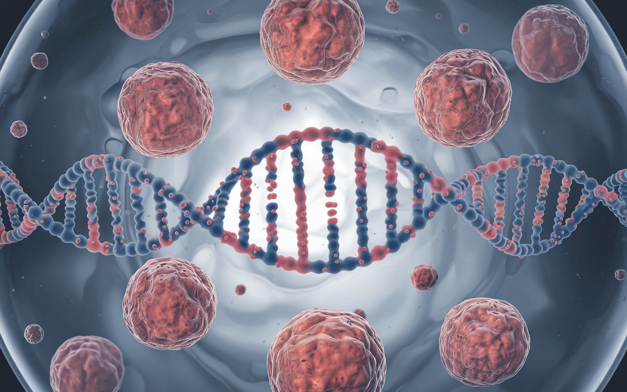 Abstract representation of gene editing targeting liver cells