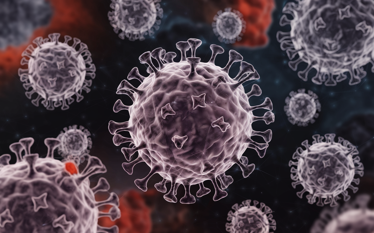 An illustration of a virus targeting cancer cells in the bladder