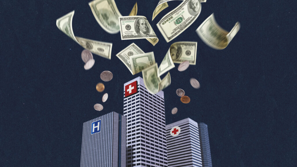 Graphic depicting merging hospitals impacting community healthcare