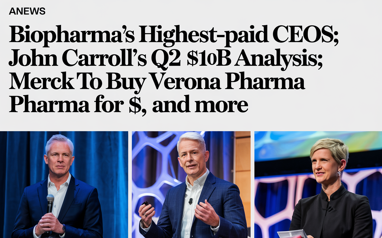 Abstract representation of executive leadership in biopharma with monetary growth symbols