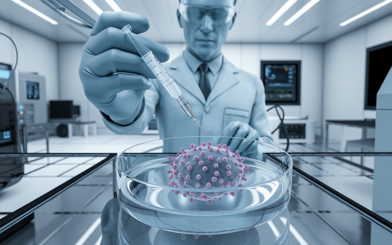 A futuristic laboratory scene highlighting gene therapy advancements