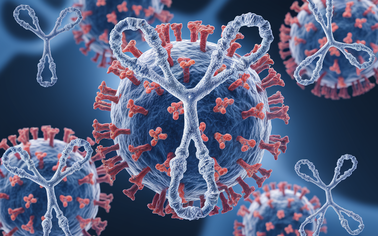 Illustration of antibodies targeting a virus