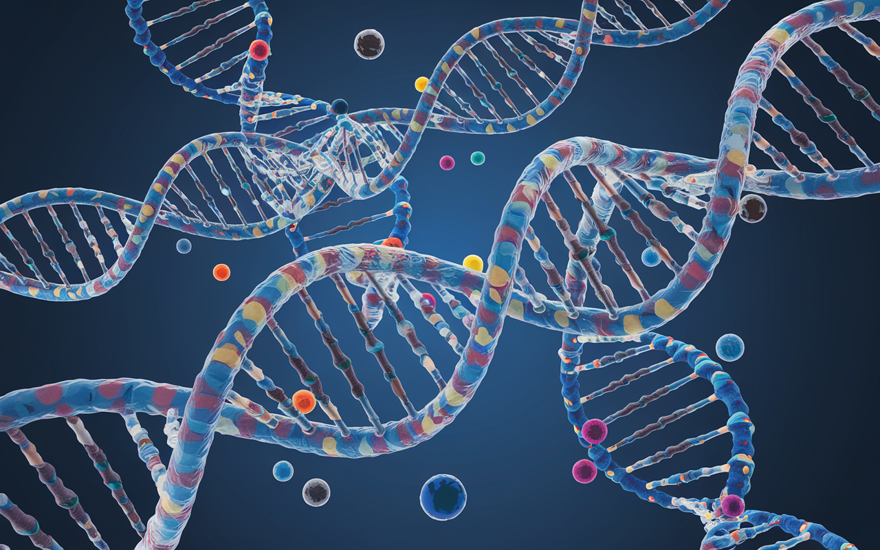 Abstract representation of RNA strands and genetic code