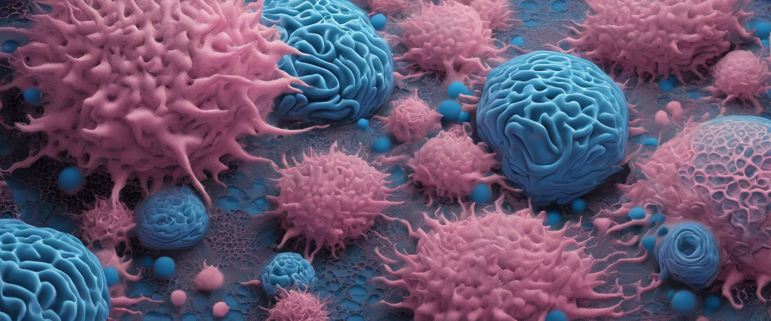 Cells with blue and pink
