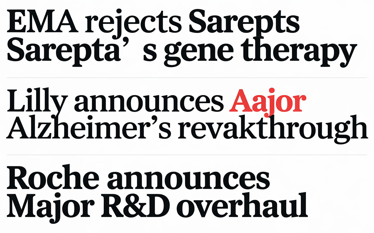 EMA on Sarepta’s Gene Therapy 🚫, Lilly’s Alzheimer’s Reversal 🧠, Roche’s R&D Overhaul 🔬