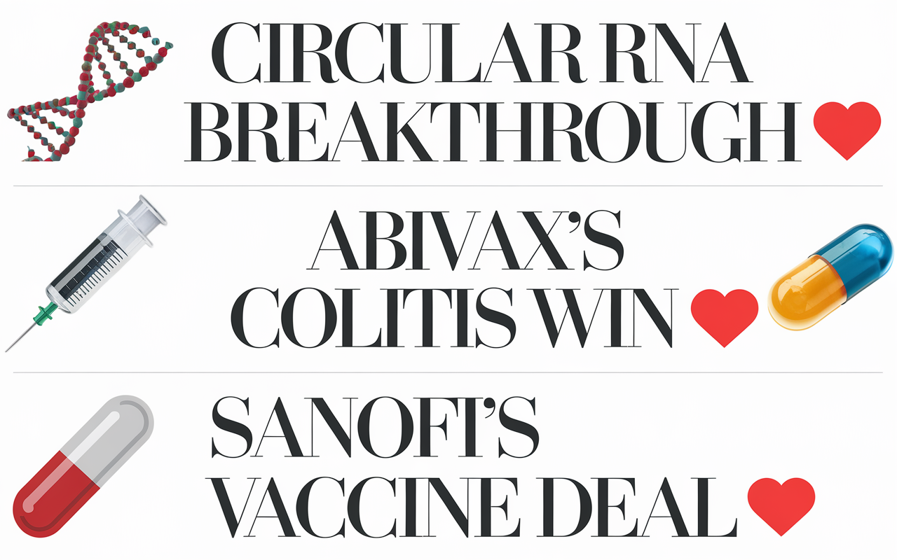 Circular RNA Breakthrough 🚀, Abivax's Colitis Win 💊, Sanofi's Vaccine Deal 💉