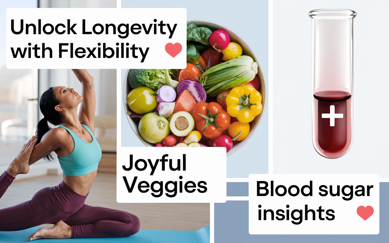 Unlock Longevity with Flexibility 🧘‍♀️, Joyful Veggies 🥦, & Blood Sugar Insights 🩸